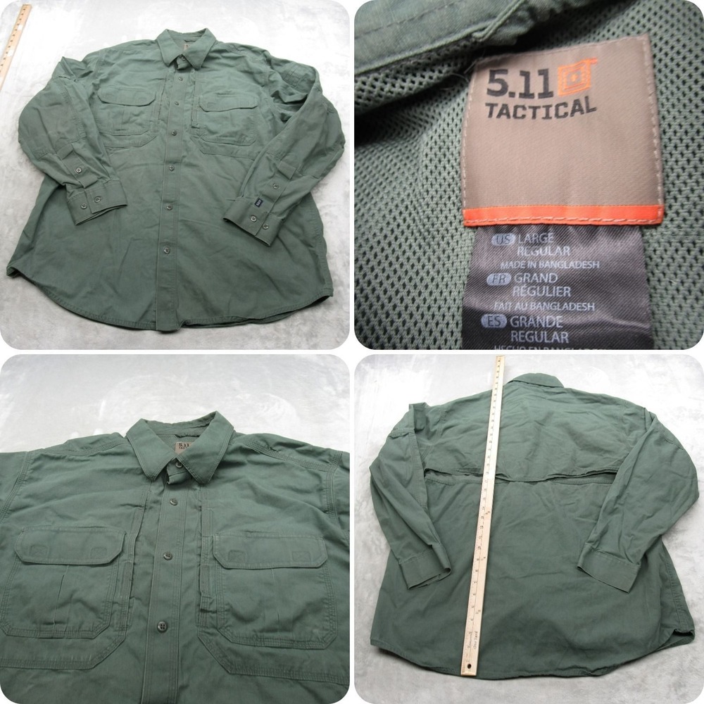 5.11 Tactical Shirt Mens Large‎ Green Button Up Long Sleeve Vented Work Military